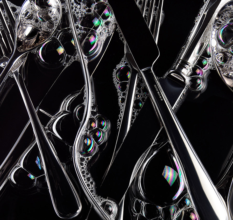 Cutlery and bubbles, cutlery photography, bubble photography, still life photography, David Parfitt, still-life, still-life photography, still-life photographer, still-life photographer London, David Parfitt, advertising photographer