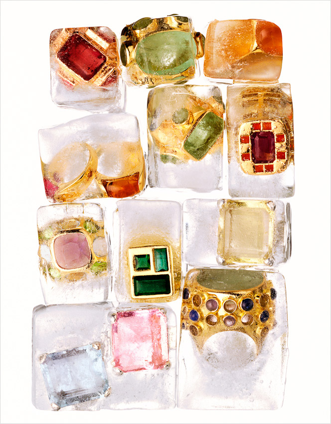 jewellery photography, rings frozen into ice cubes, rings in ice, jewellery photography, jewellery photographer, luxury accessories, fine jewels, ring photography, once photography, still life photography, David Parfitt, still-life, still-life photography, still-life photographer, still-life photographer London, David Parfitt, advertising photographer